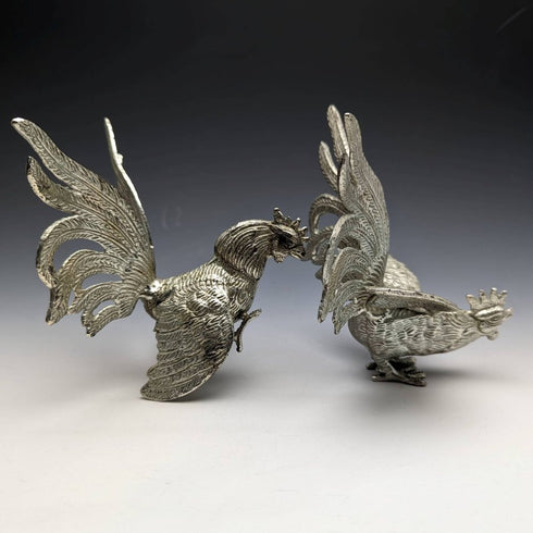 British Vintage Pewter Chicken Figurine Pair